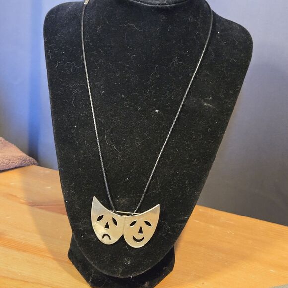 Comedy Tragedy Theater Masks Brooch Pin And Pendant, Mexico 925 Sterling Silver - Picture 4 of 9